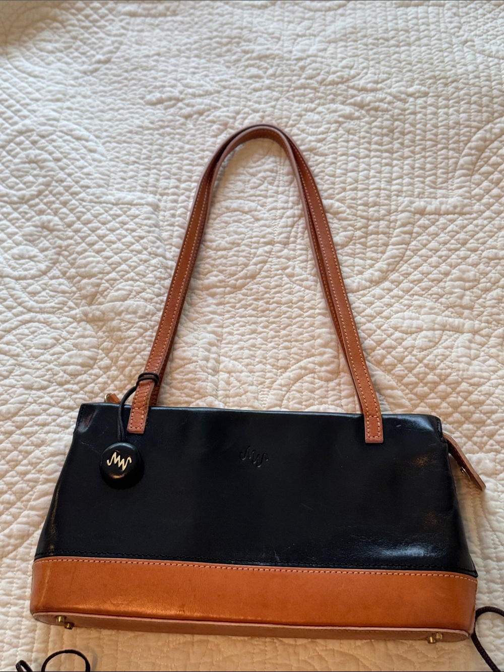 Monsac Tan Tote with Brown Leather Straps and Logo